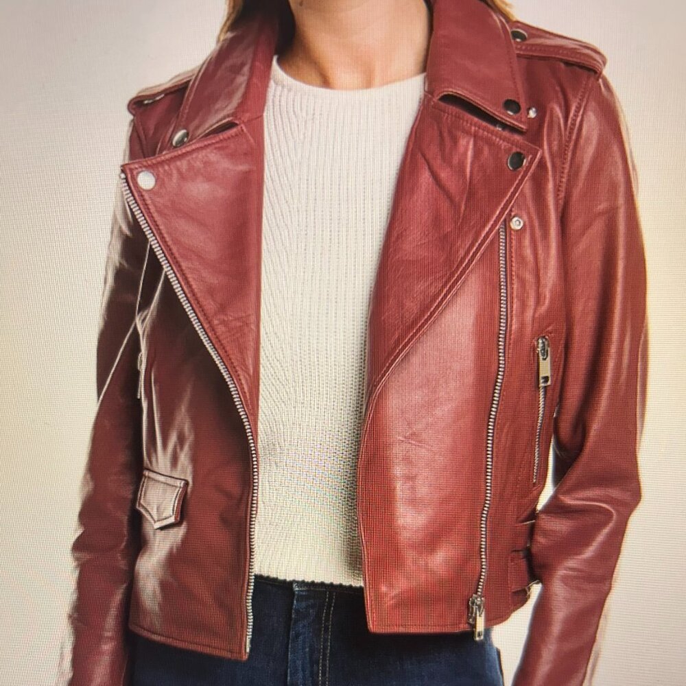 Genuine Lambskin Designer Leather Moto Jacket (Garnet) *** NWT ***